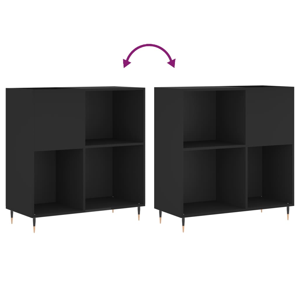 Record Cabinet Black 84.5x38x89 cm Wood Material