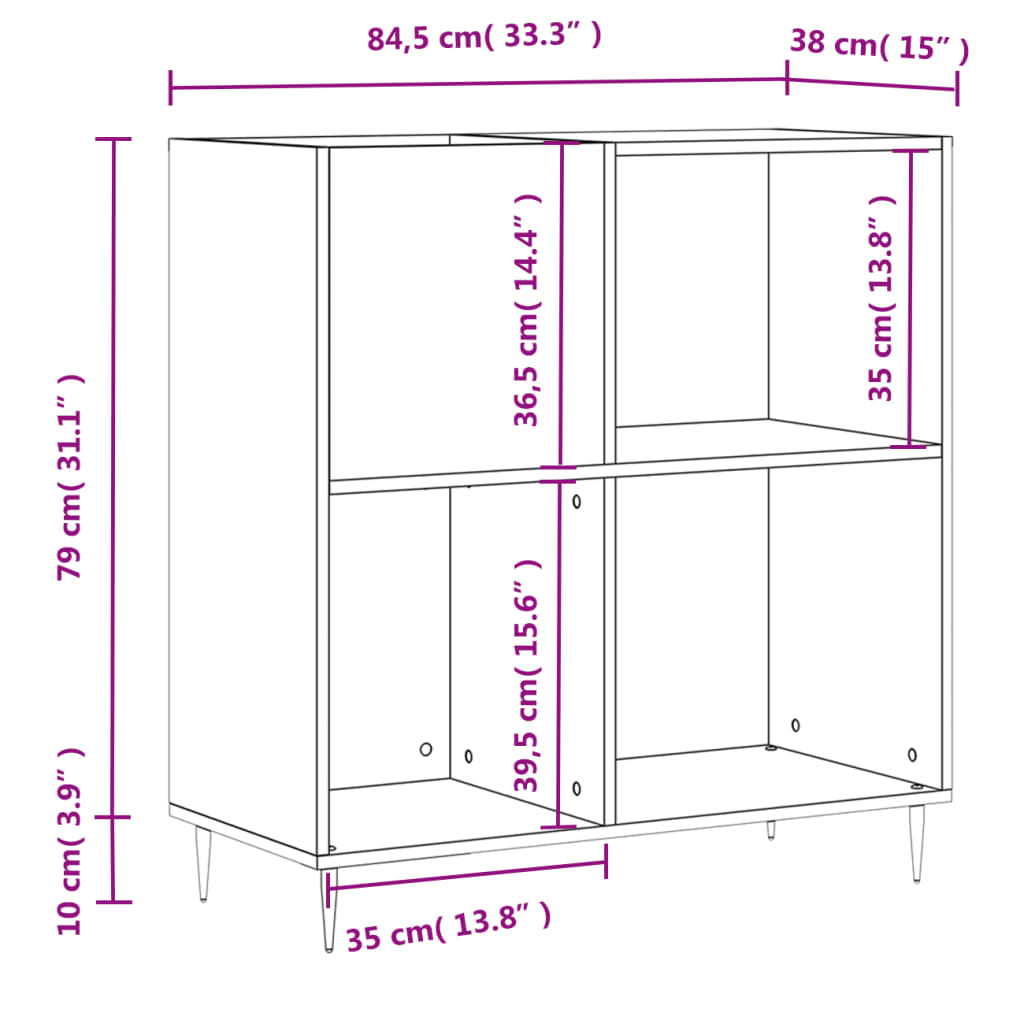 Record Cabinet Black 84.5x38x89 cm Wood Material