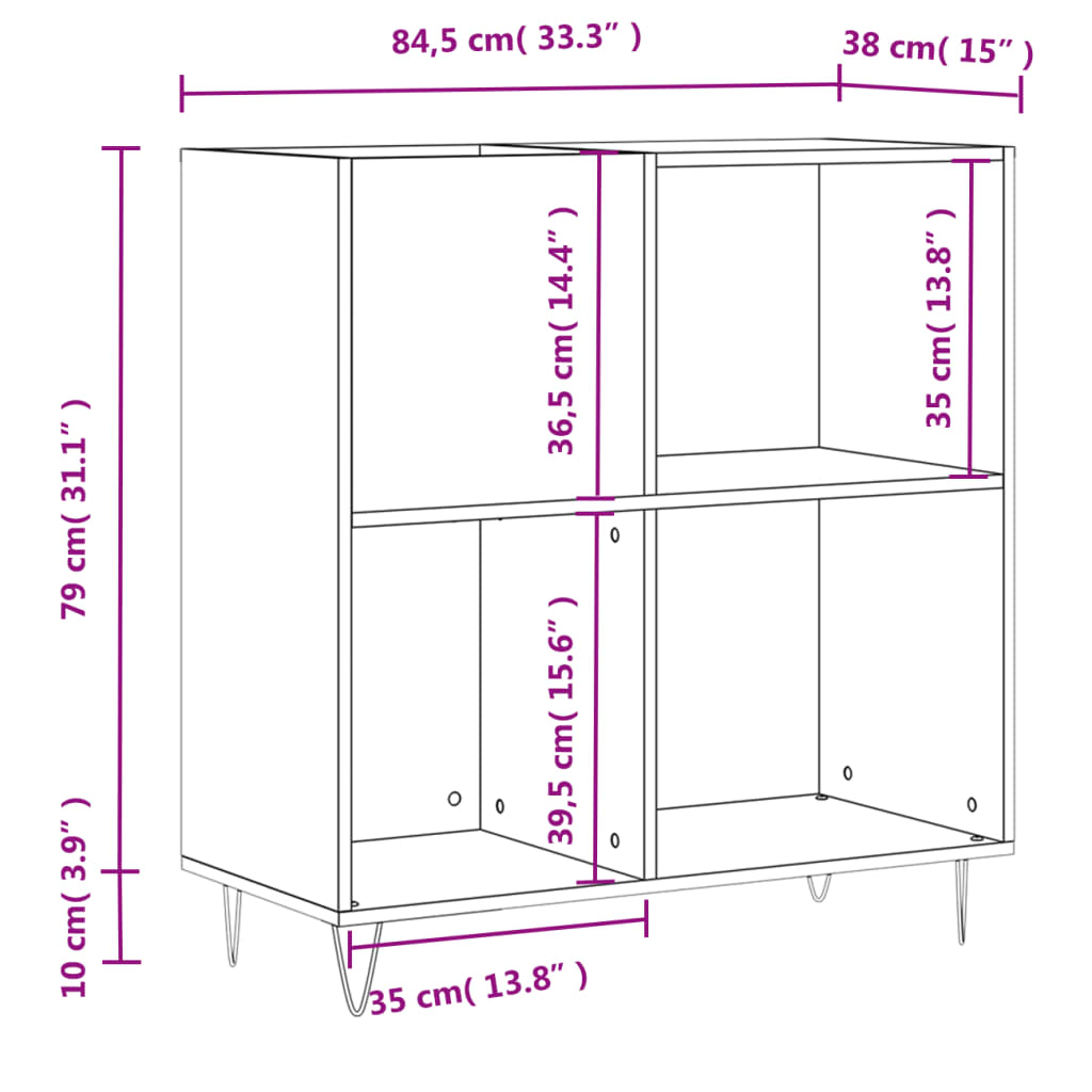 Record Cabinet White 84.5x38x89 cm Wood Material