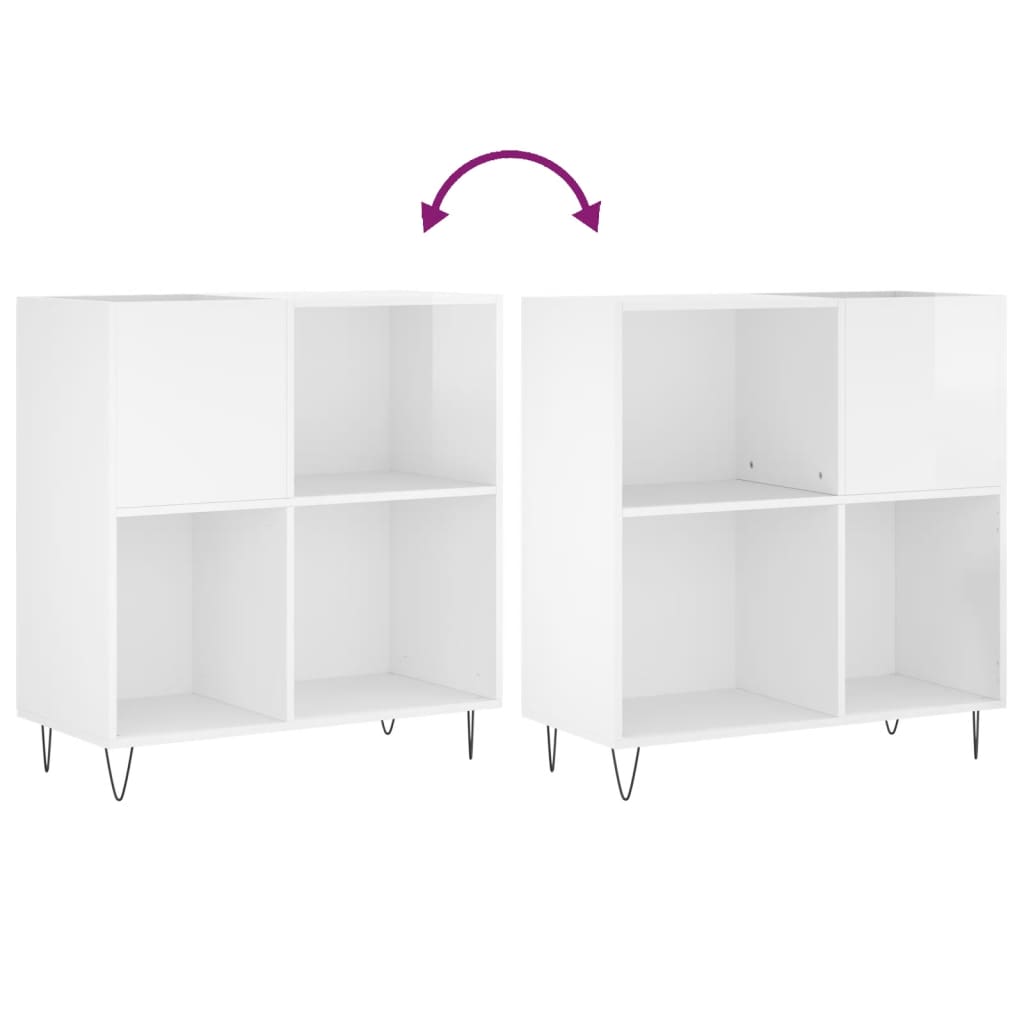 Record Cabinet High Gloss White 84.5x38x89 cm Wood Material