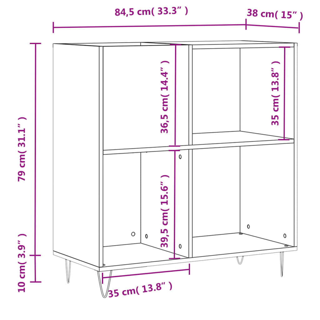 Record Cabinet Smoked Oak 84.5x38x89 cm Wood Material