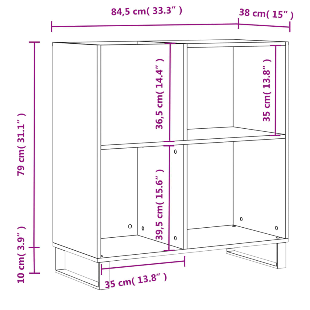 Record Cabinet Black 84.5x38x89 cm Wood Material