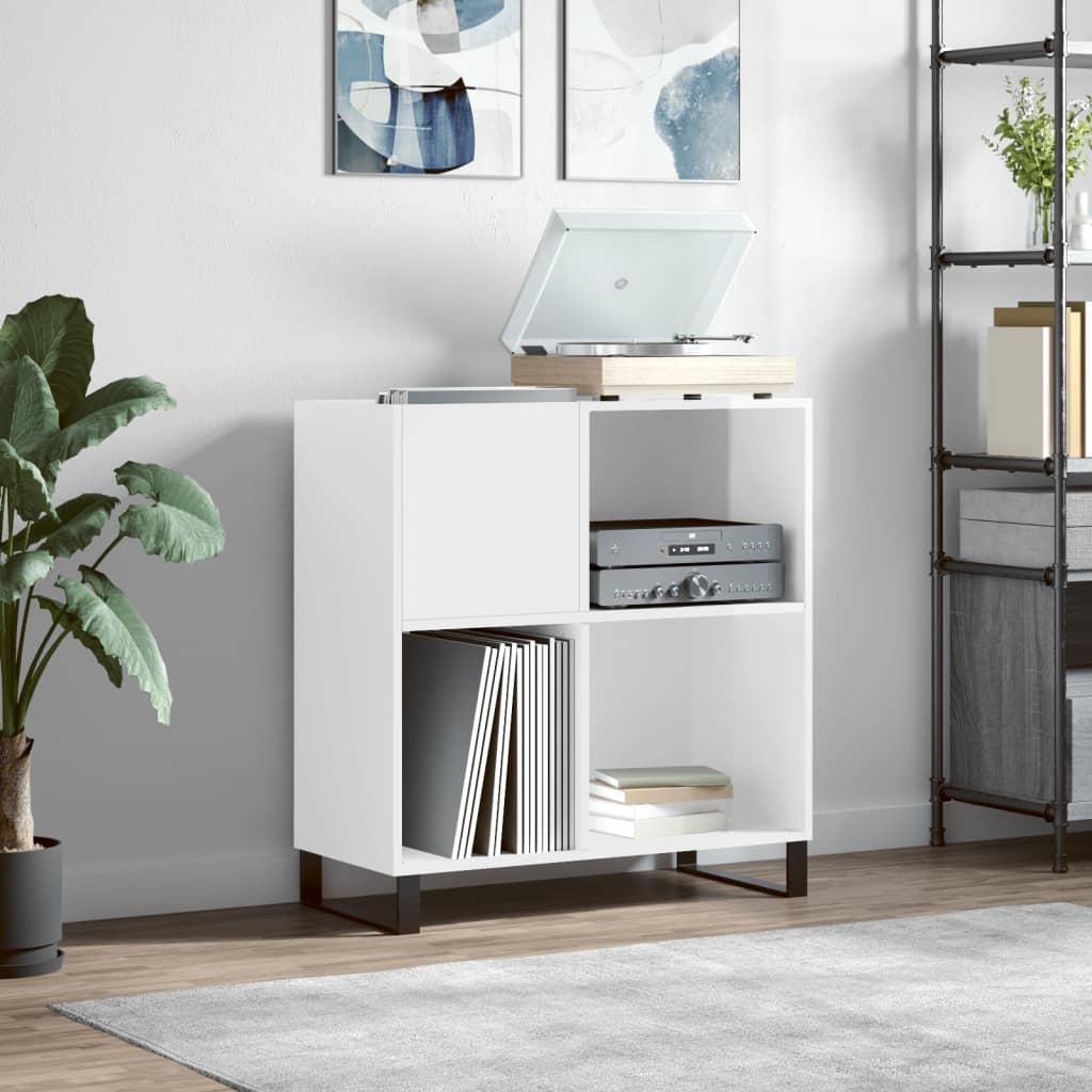 Record Cabinet High Gloss White 84.5x38x89 cm Wood Material