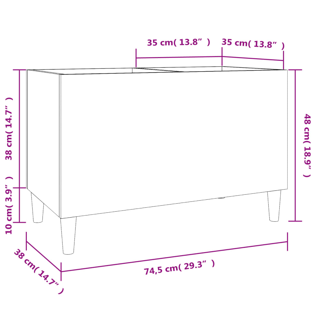 Record Cabinet White 74.5x38x48 cm Wood Material