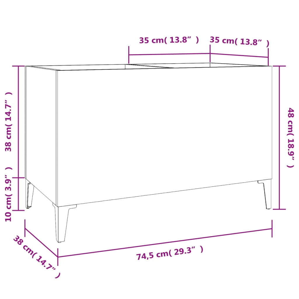 Record Cabinet Black 74.5x38x48 cm Wood Material