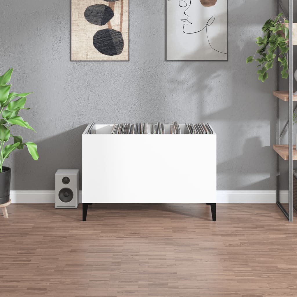 Record Cabinet High Gloss White 74.5x38x48 cm Wood Material