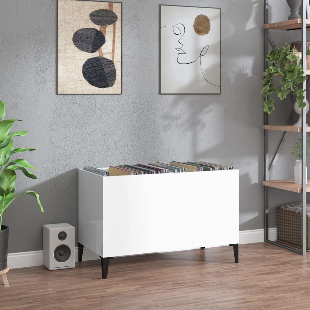 Record Cabinet High Gloss White 74.5x38x48 cm Wood Material