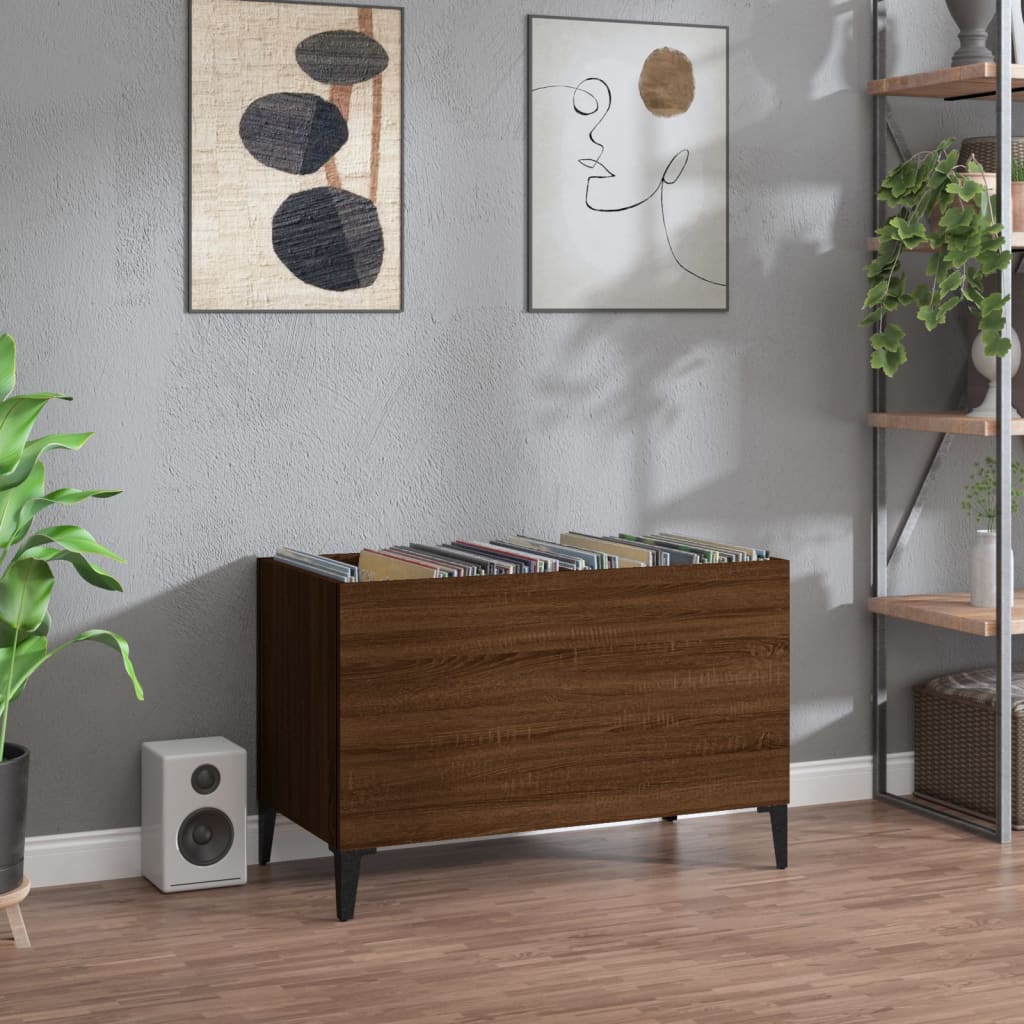 Record Cabinet Brown Oak Look 74.5x38x48 cm Wood Material