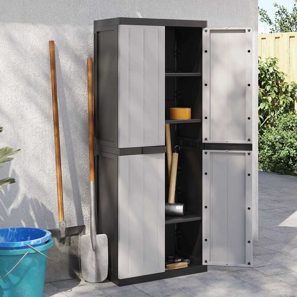 Garden Cabinet Grey and Black 65x37x165 cm PP