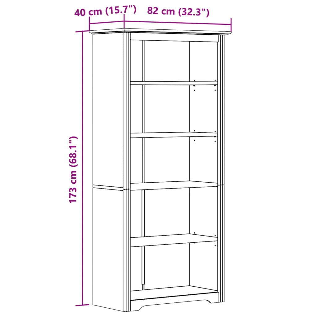 Bücherregal 5 Fächer BODO Weiß 82x40x173 cm Massivholz Kiefer