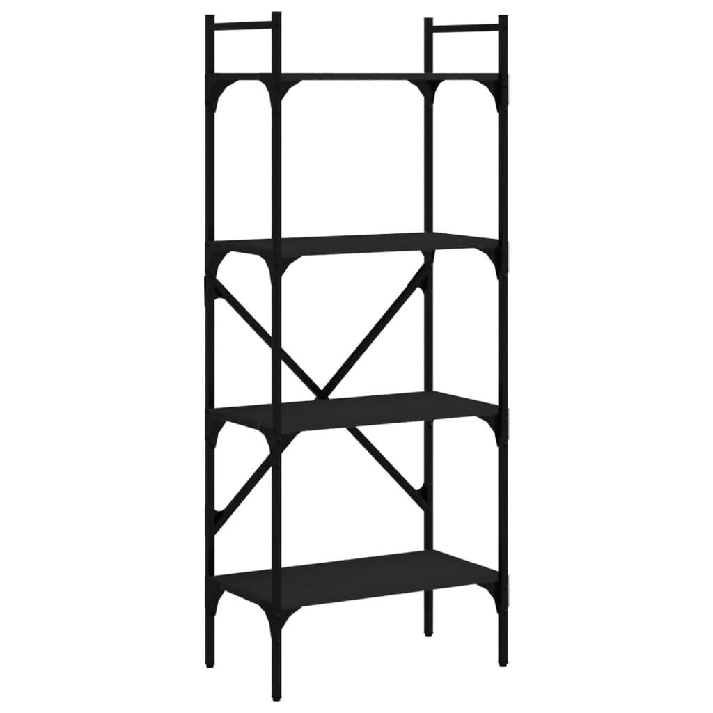 Bookcase 4 Compartments Black 56x31.5x138.5 cm Wood Material