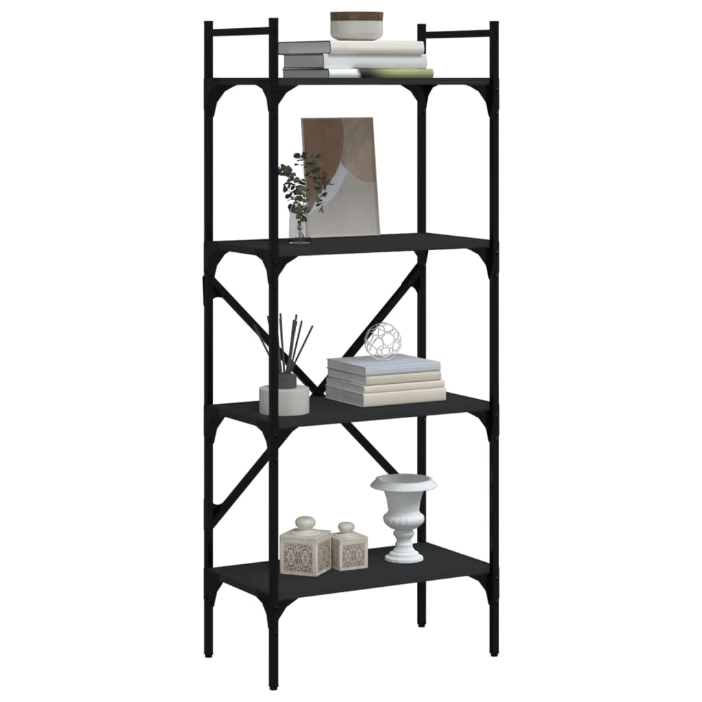 Bookcase 4 Compartments Black 56x31.5x138.5 cm Wood Material