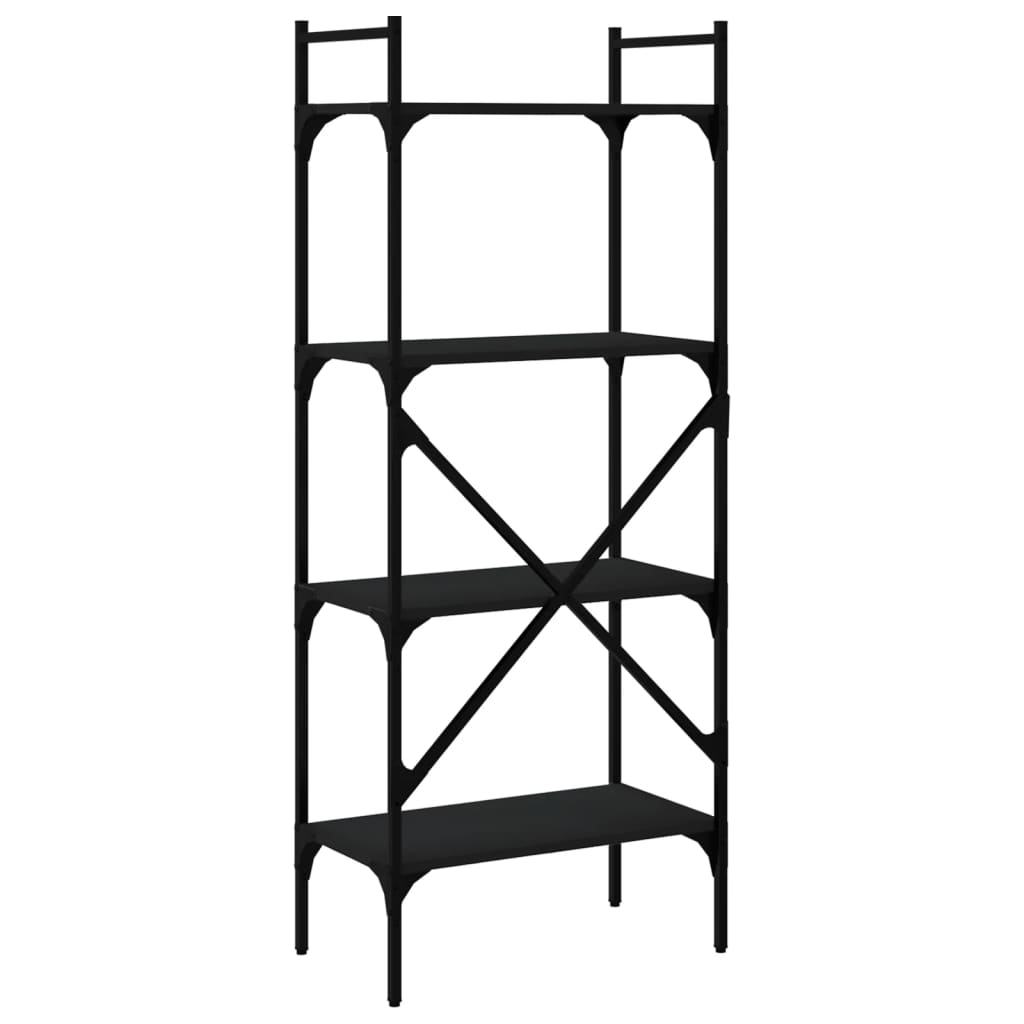 Bookcase 4 Compartments Black 56x31.5x138.5 cm Wood Material