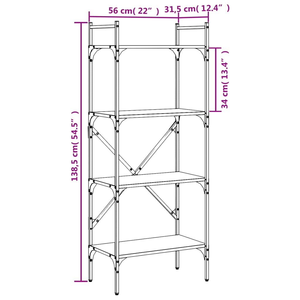 Bookcase 4 Compartments Black 56x31.5x138.5 cm Wood Material