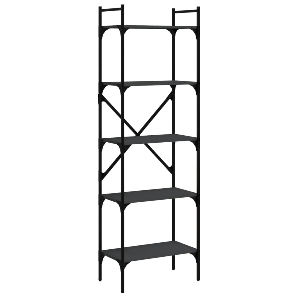 Bookcase 5 Compartments Black 56x31.5x174 cm Wood Material