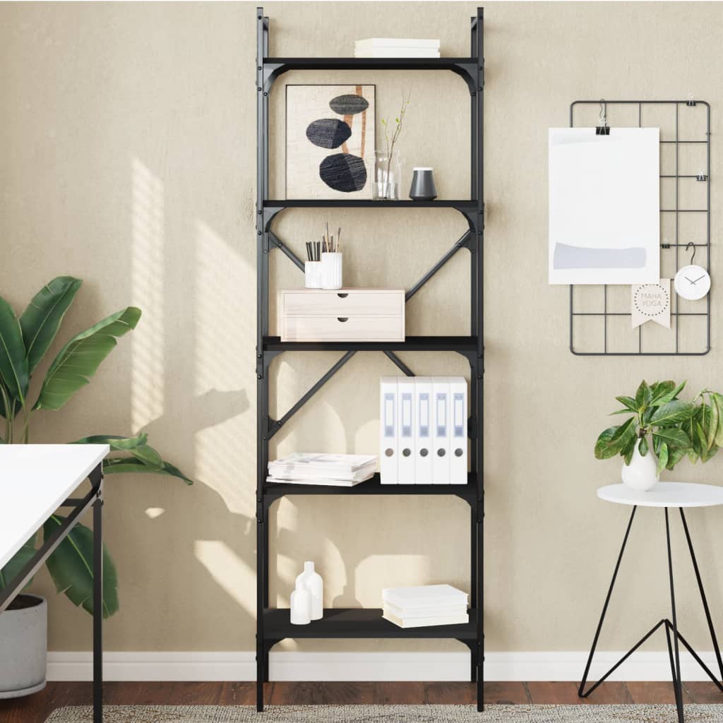 Bookcase 5 Compartments Black 56x31.5x174 cm Wood Material