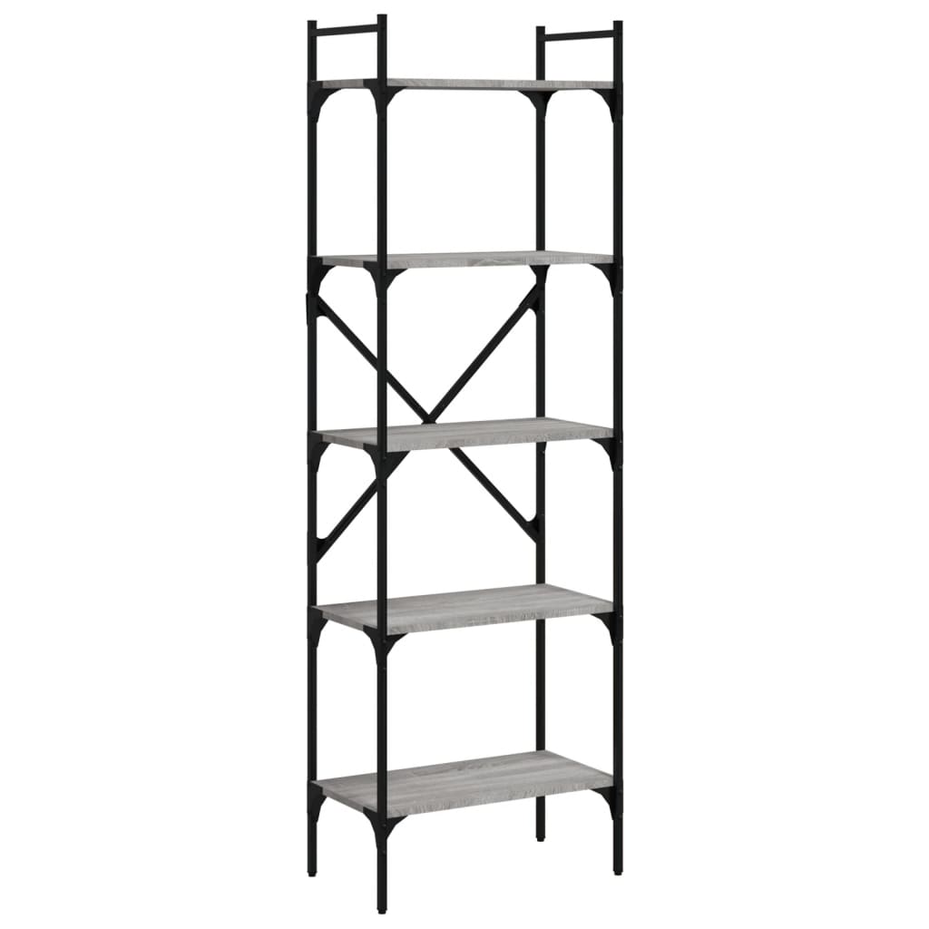 Bookcase 5 Compartments Grey Sonoma 56x31.5x174 cm Wood Material