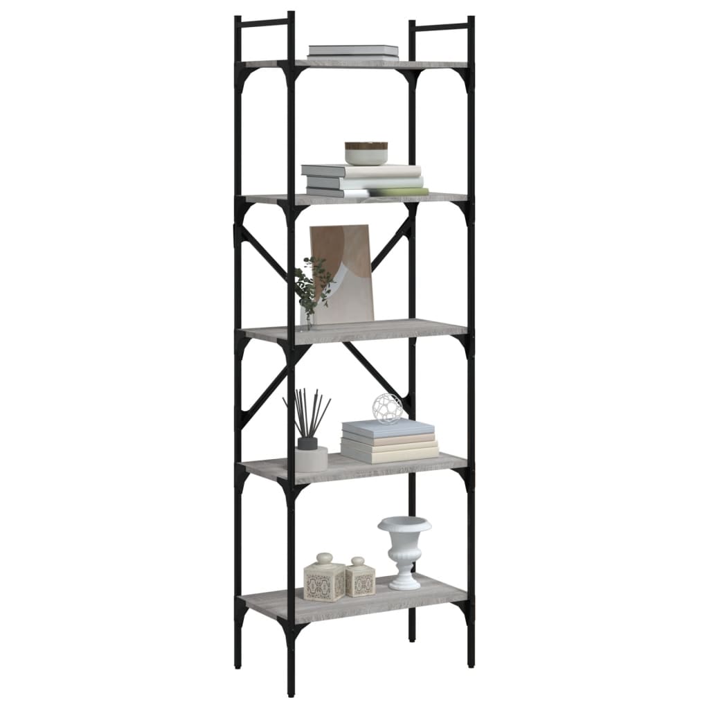 Bookcase 5 Compartments Grey Sonoma 56x31.5x174 cm Wood Material