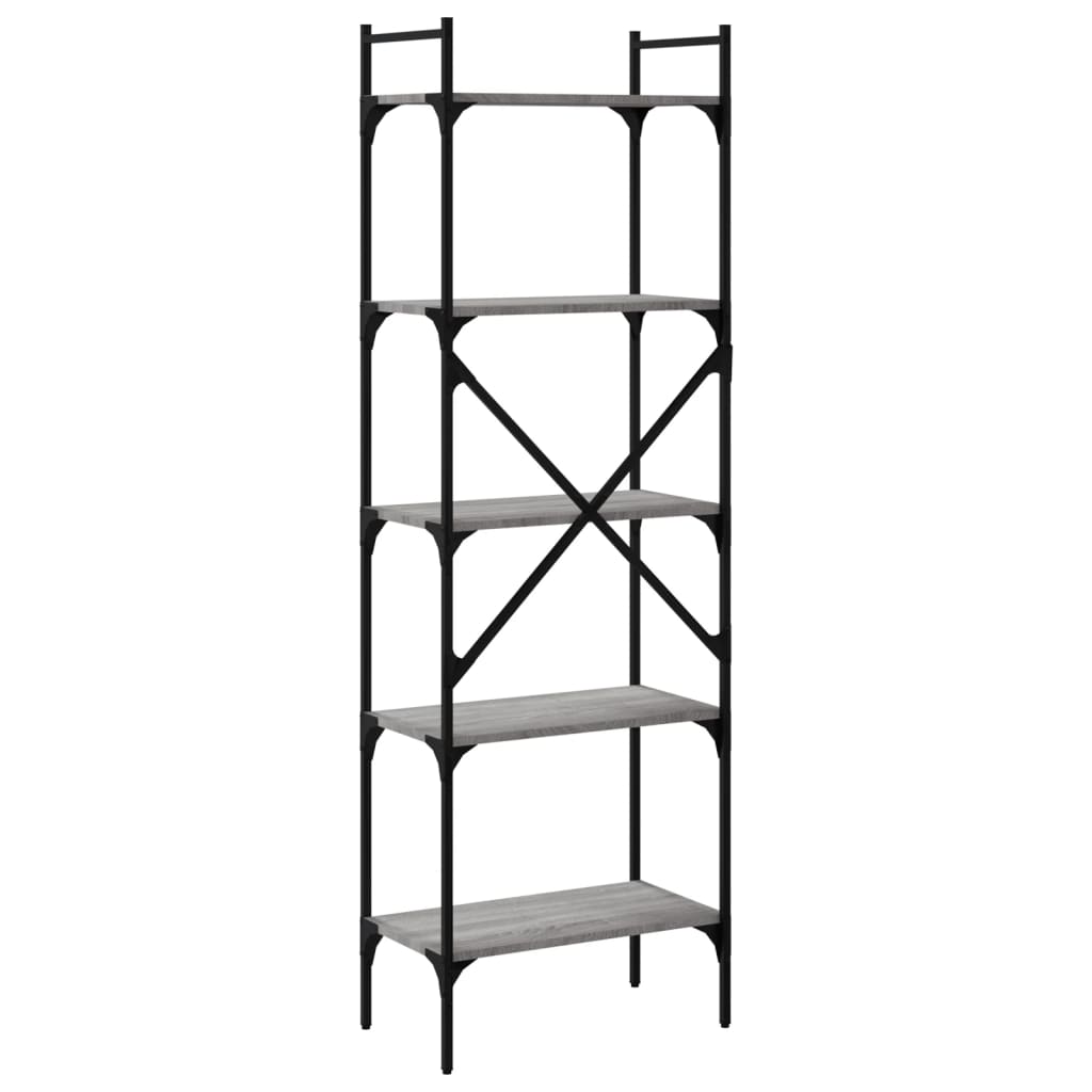 Bookcase 5 Compartments Grey Sonoma 56x31.5x174 cm Wood Material