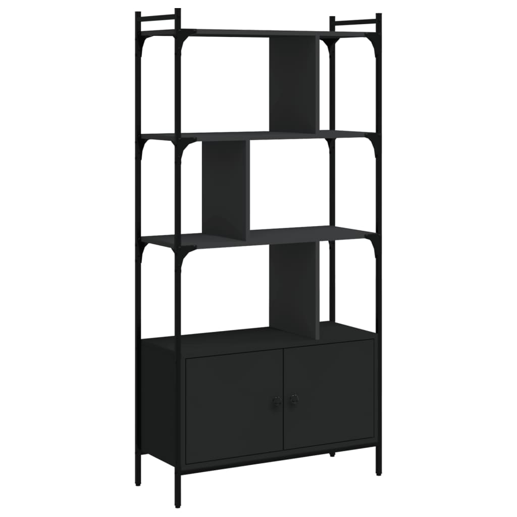 Bookcase with Doors Black 76.5x30x154.5 cm Wood Material