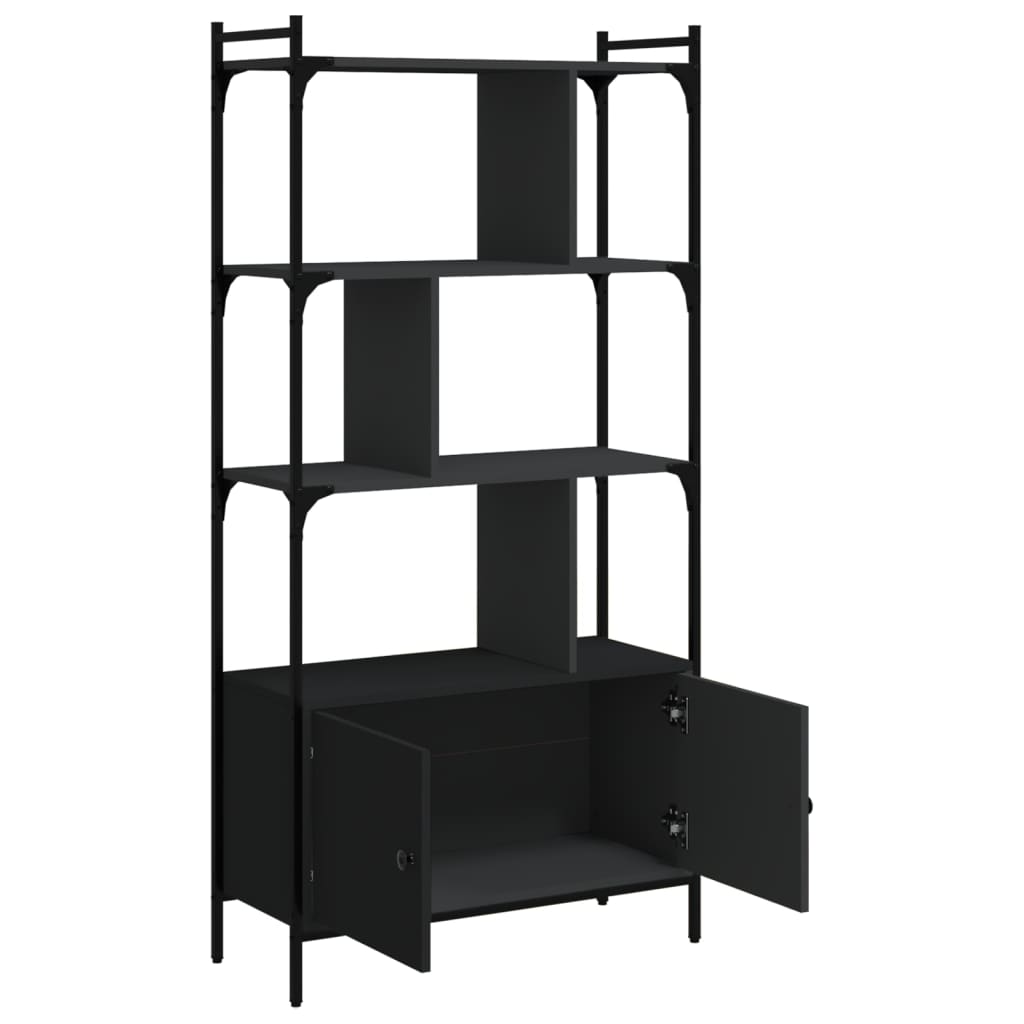 Bookcase with Doors Black 76.5x30x154.5 cm Wood Material