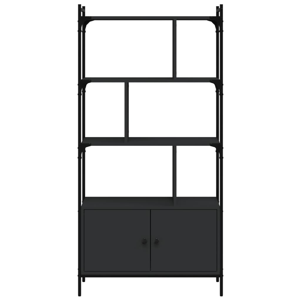 Bookcase with Doors Black 76.5x30x154.5 cm Wood Material