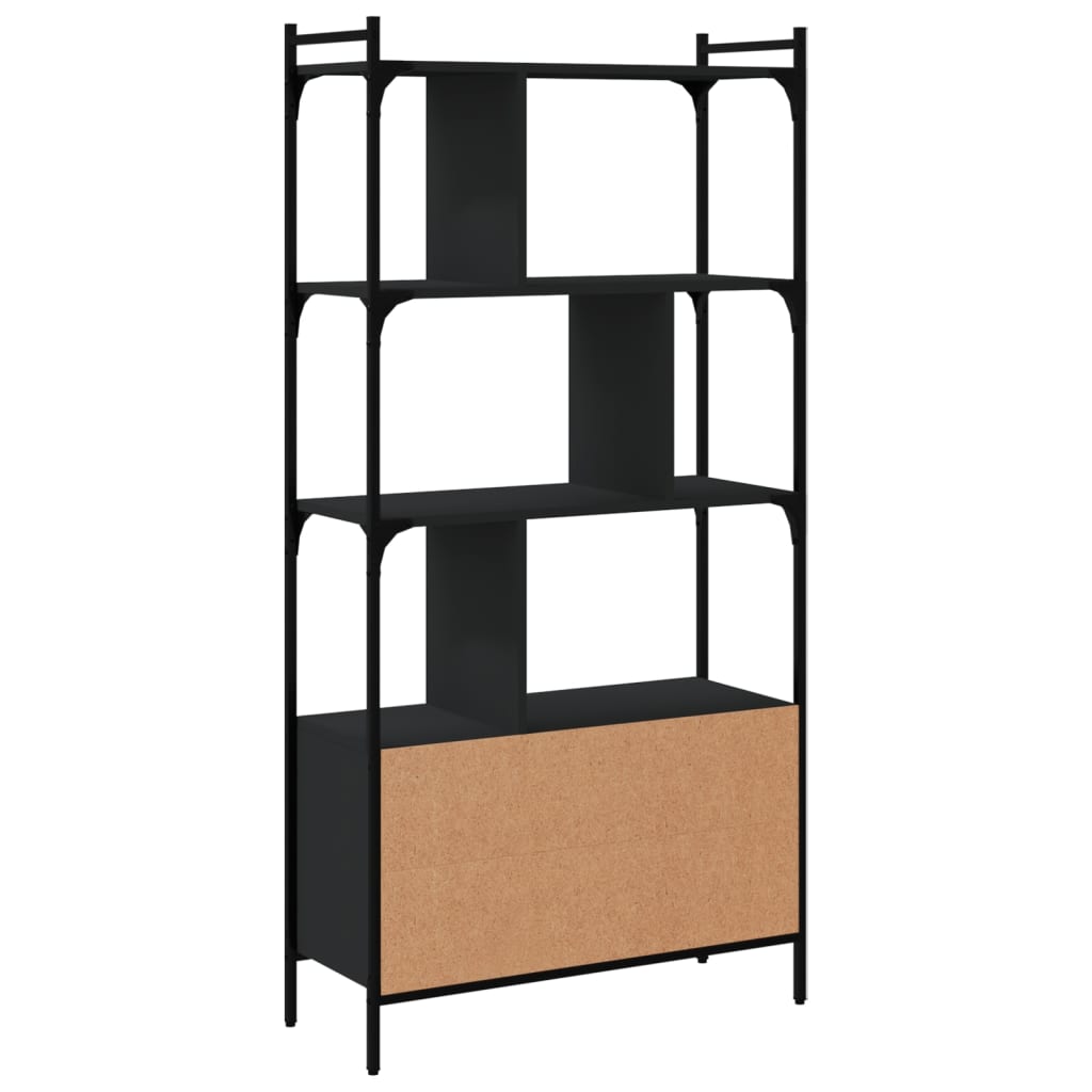 Bookcase with Doors Black 76.5x30x154.5 cm Wood Material