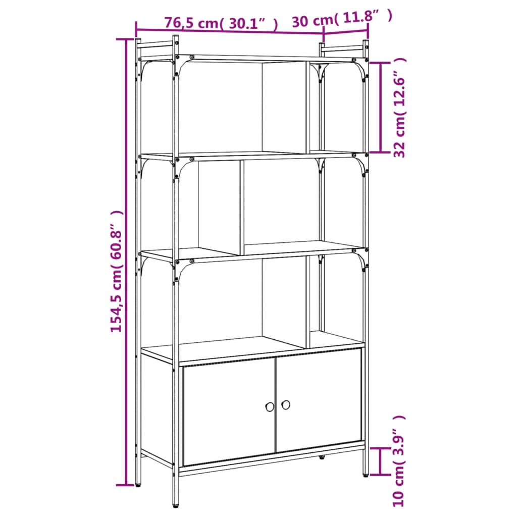 Bookcase with Doors Black 76.5x30x154.5 cm Wood Material