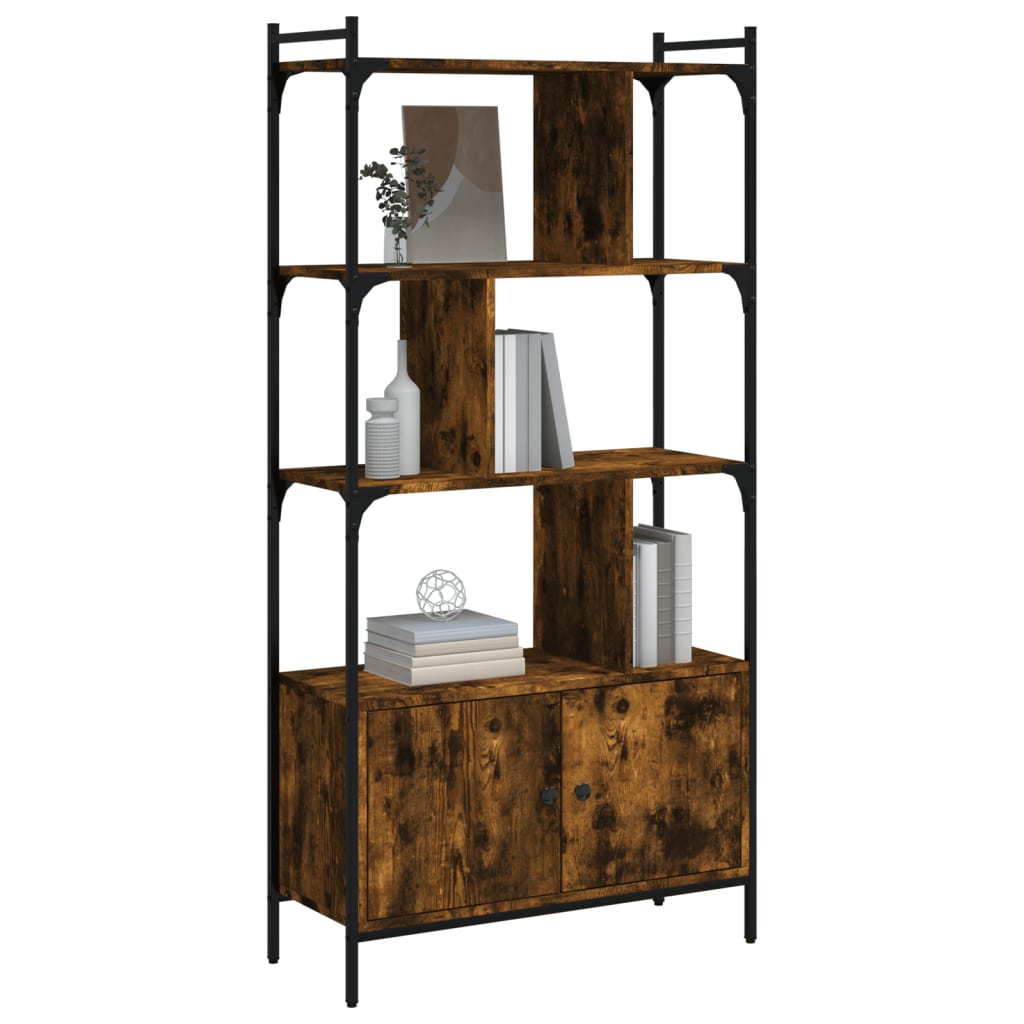 Bookcase with door smoked oak 76.5x30x154.5 cm wood material