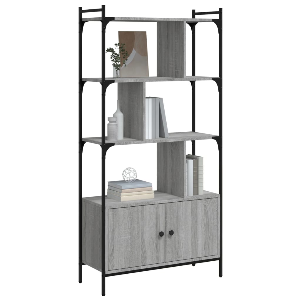 Bookcase with Doors Grey Sonoma 76.5x30x154.5cm Wood Material