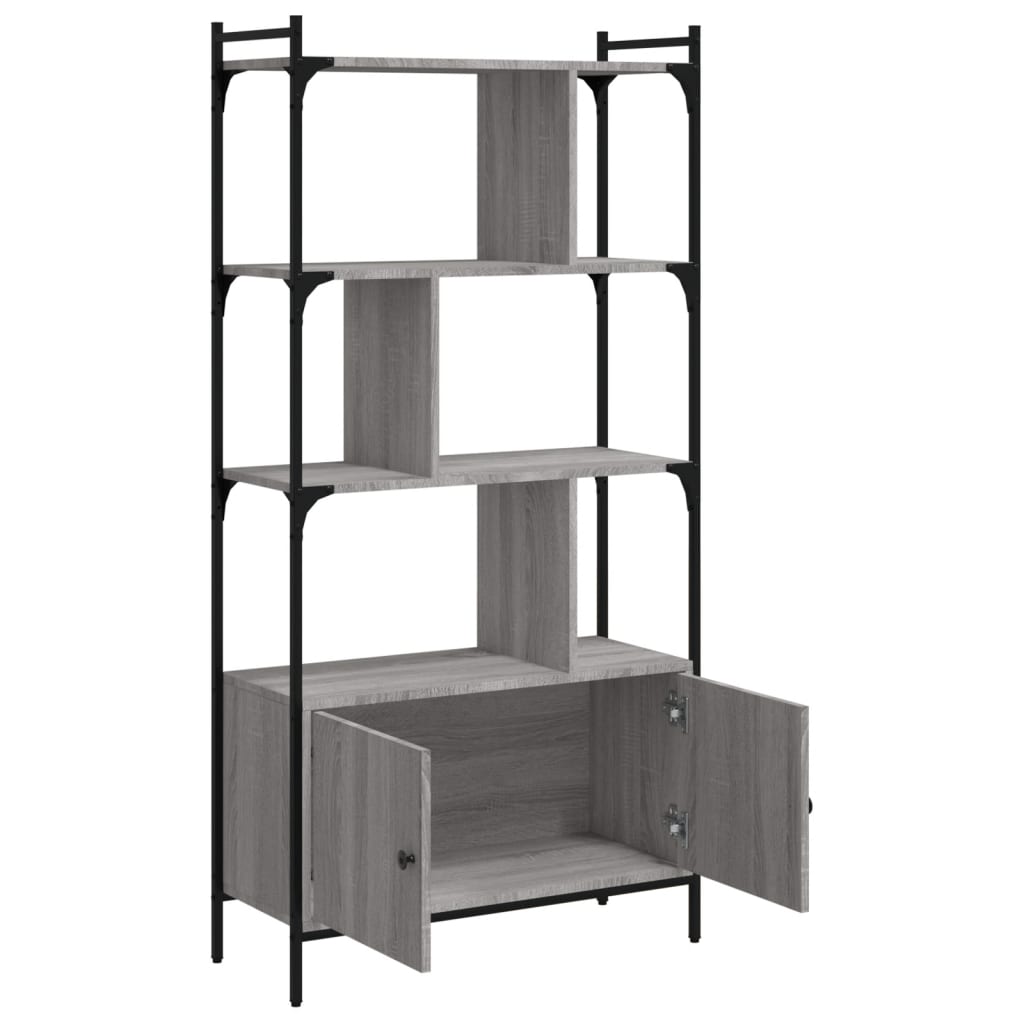 Bookcase with Doors Grey Sonoma 76.5x30x154.5cm Wood Material