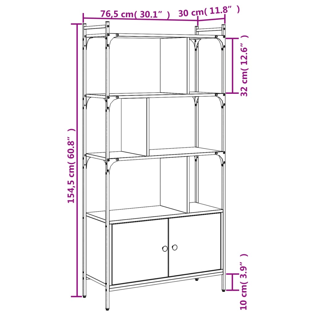 Bookcase with Doors Grey Sonoma 76.5x30x154.5cm Wood Material