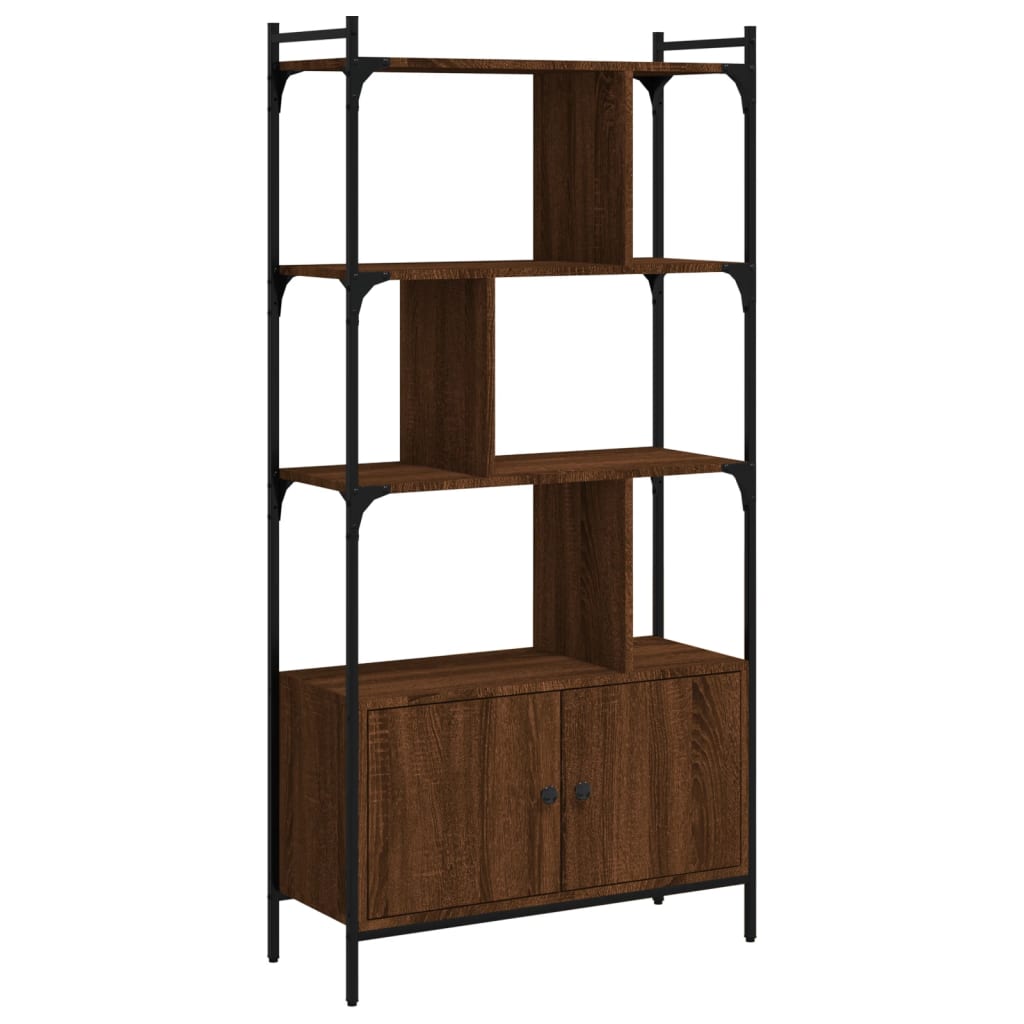 Bookcase with doors brown oak 76.5x30x154.5cm wood material