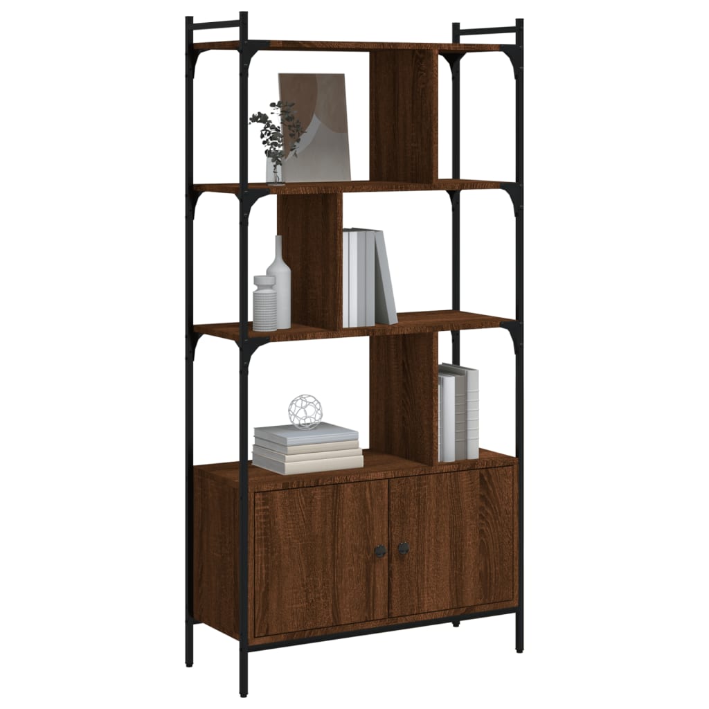 Bookcase with doors brown oak 76.5x30x154.5cm wood material