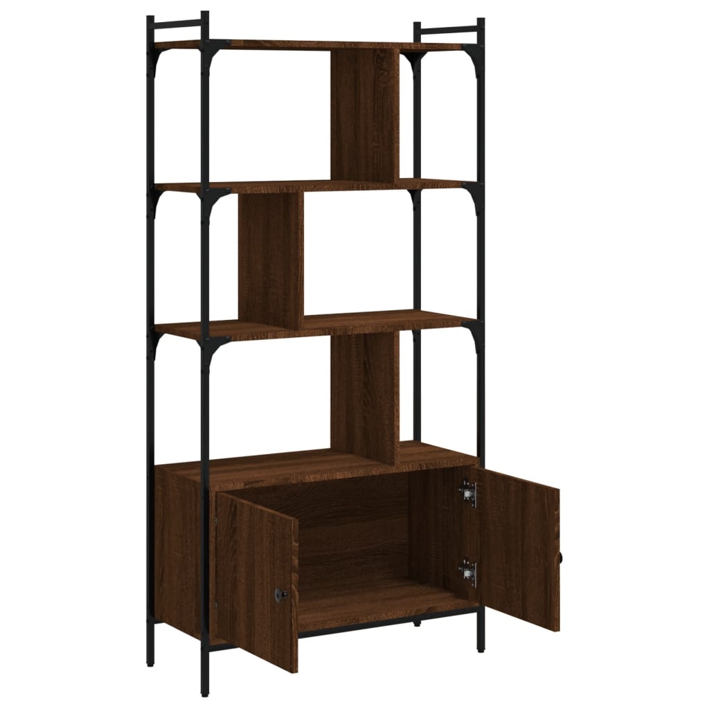 Bookcase with doors brown oak 76.5x30x154.5cm wood material