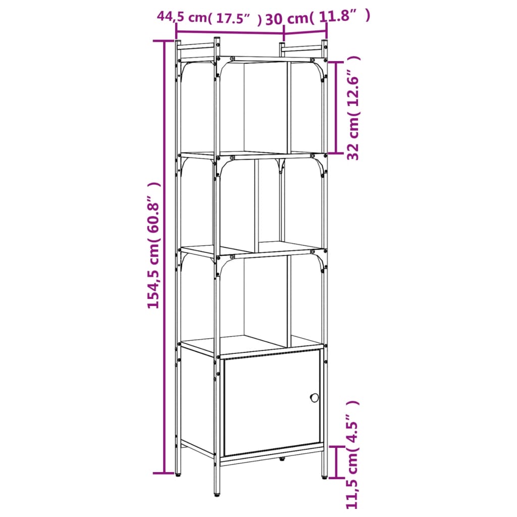 Bücherregal mit Tür Grau Sonoma 44,5x30x154,5 cm Holzwerkstoff