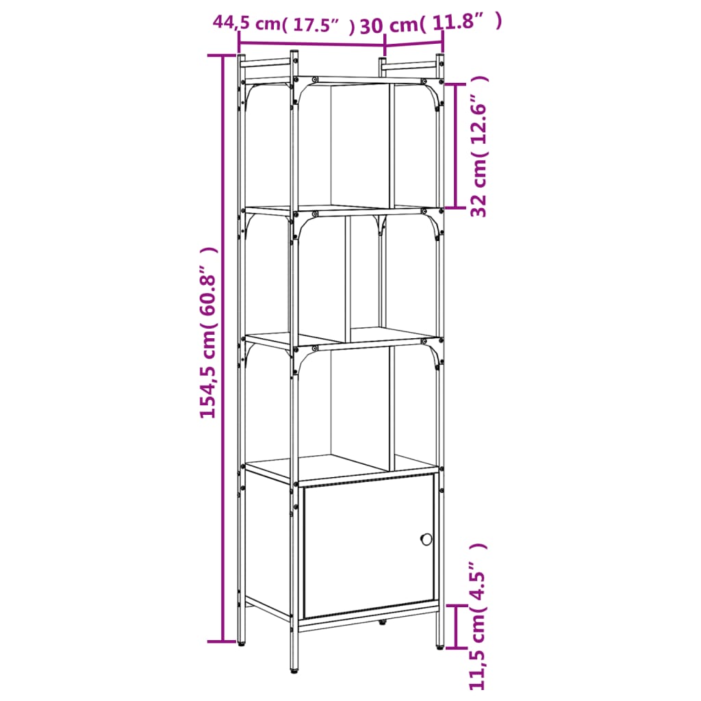 Bookcase with door brown oak 44.5x30x154.5 cm wood material