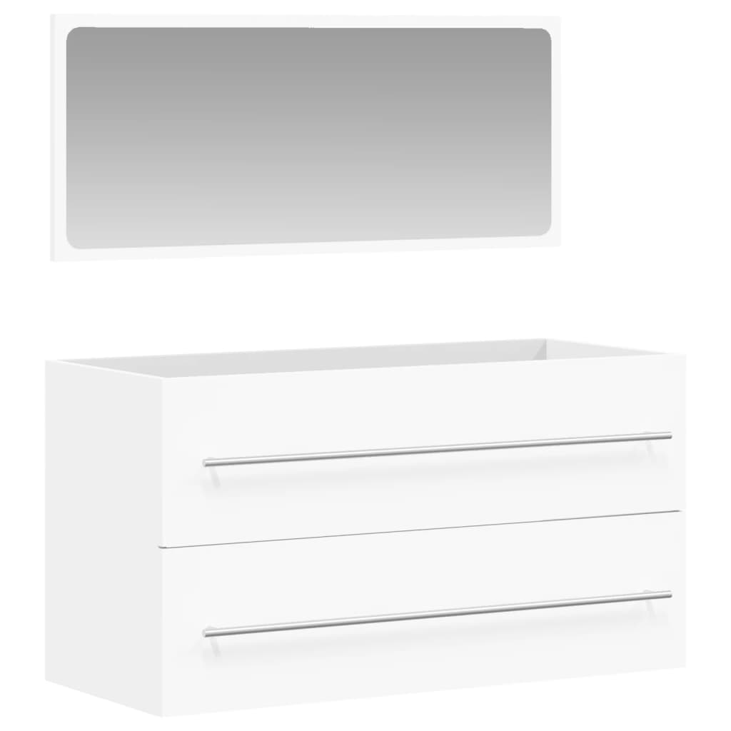 Bathroom Cabinet with Mirror White Wood Material