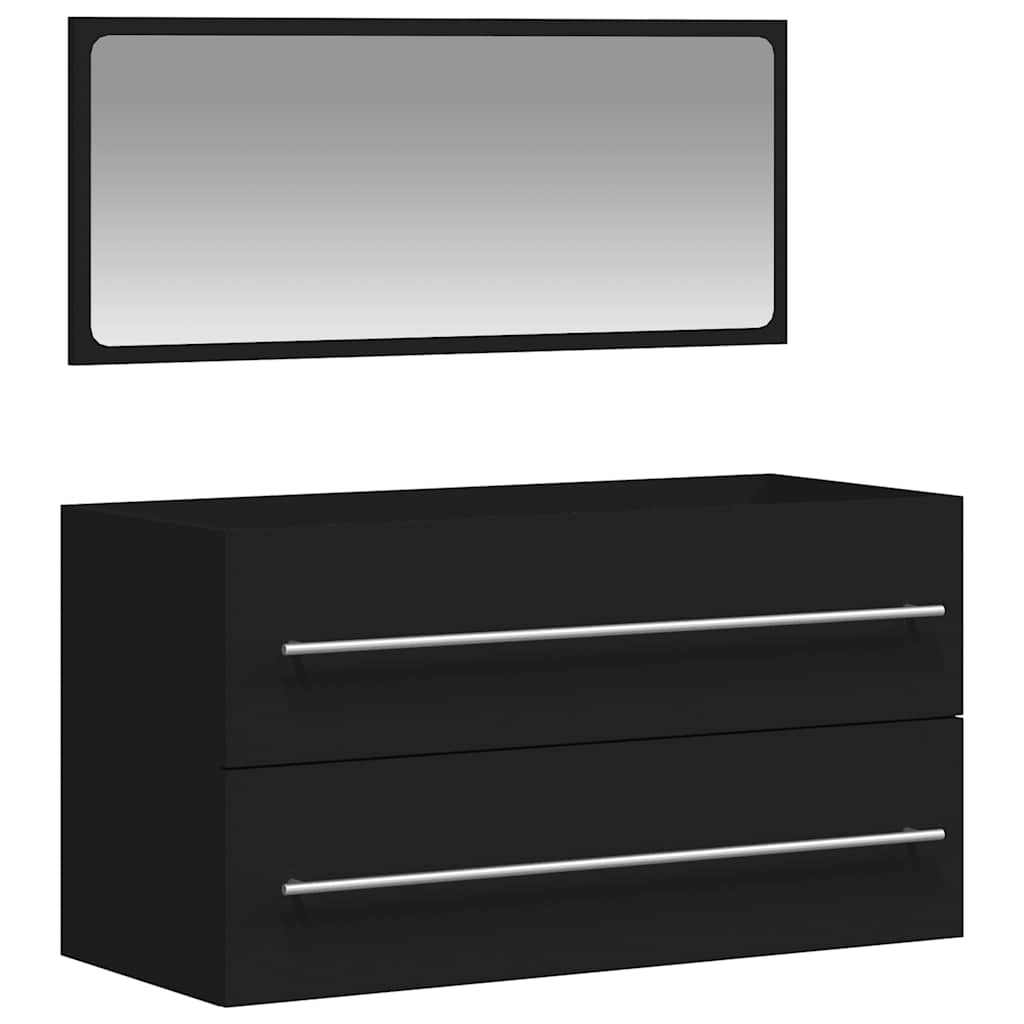 Bathroom Cabinet with Mirror Black Wood Material