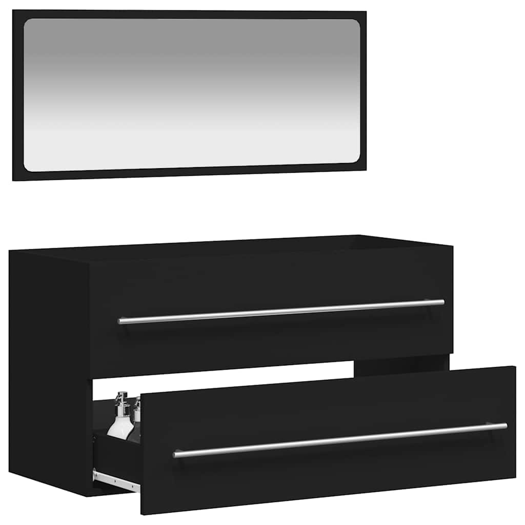 Bathroom Cabinet with Mirror Black Wood Material