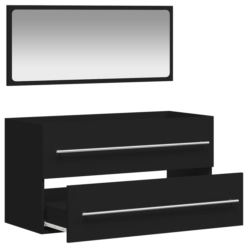 Bathroom Cabinet with Mirror Black Wood Material