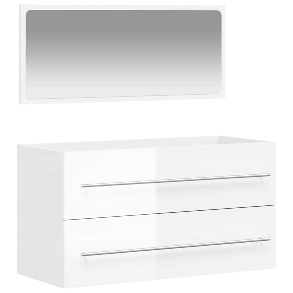 Bathroom cabinet with mirror high-gloss white wood material