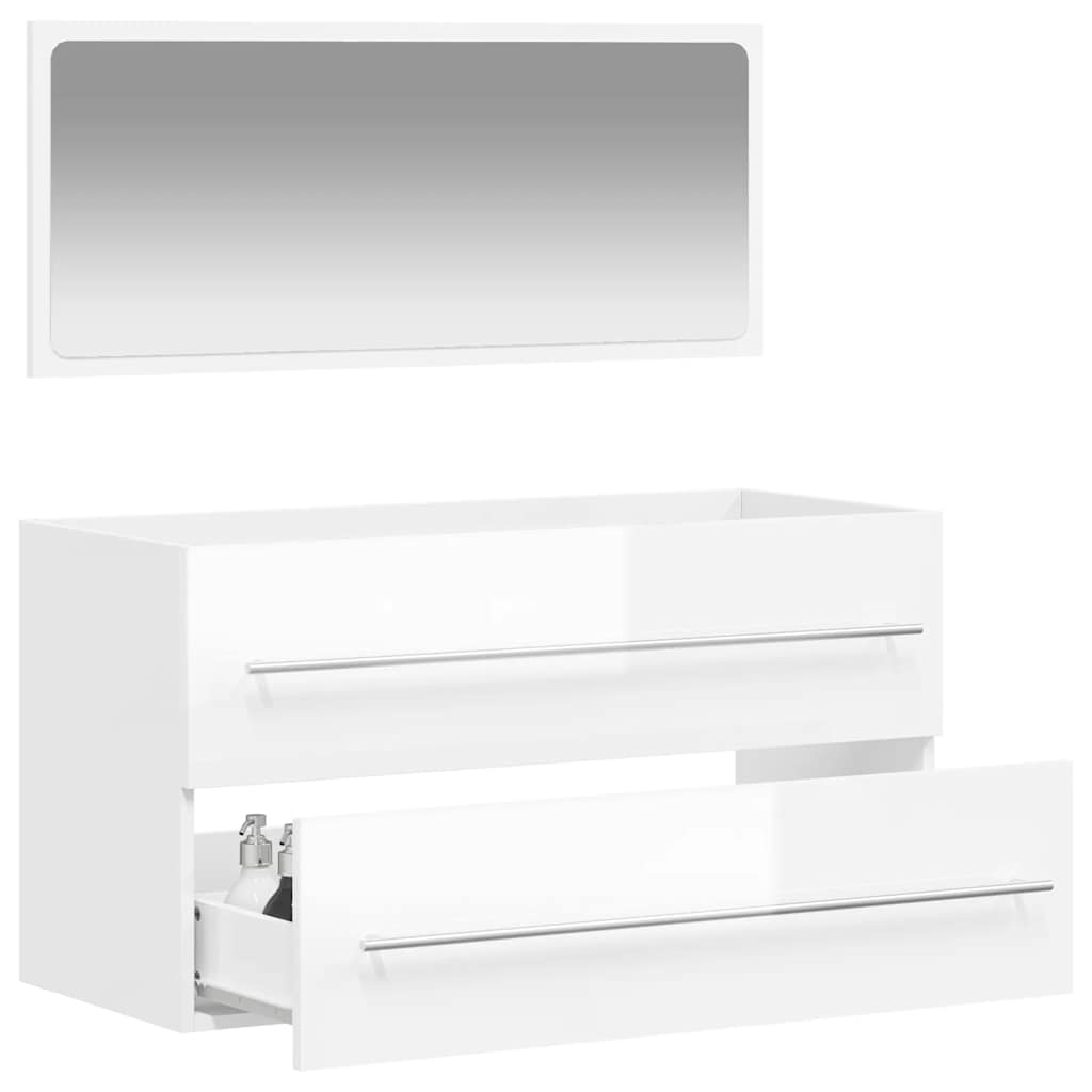 Bathroom cabinet with mirror high-gloss white wood material