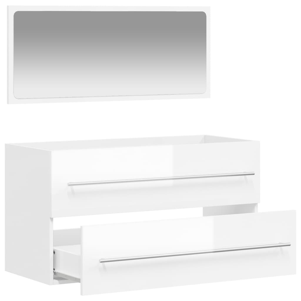 Bathroom cabinet with mirror high-gloss white wood material