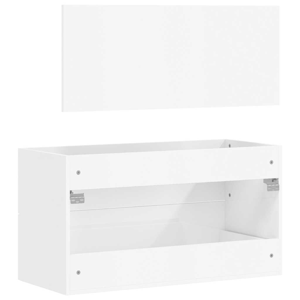 Bathroom cabinet with mirror high-gloss white wood material