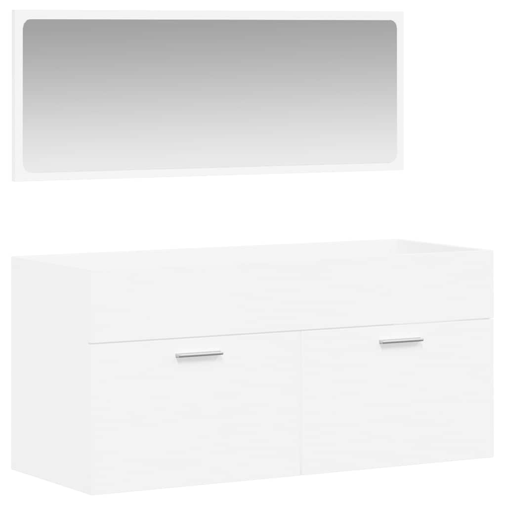 Bathroom Cabinet with Mirror White Wood Material