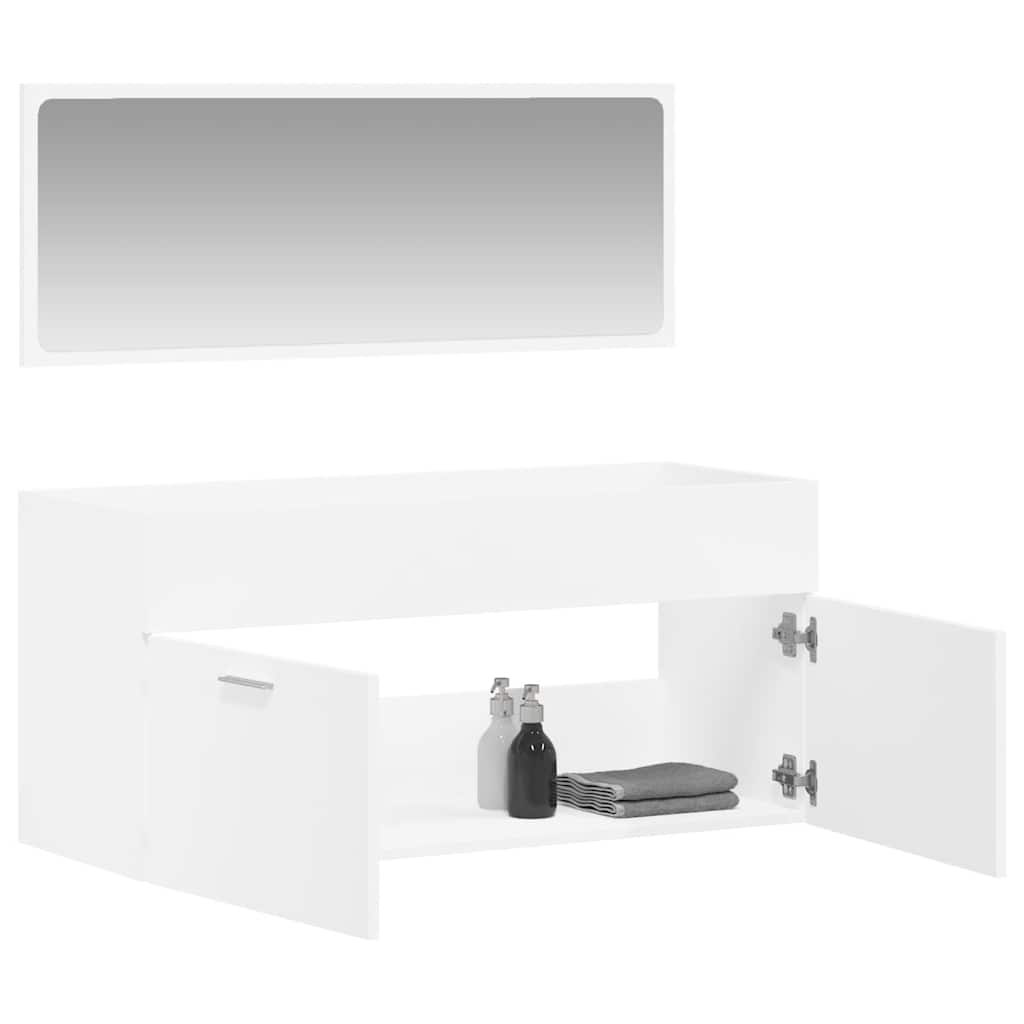 Bathroom Cabinet with Mirror White Wood Material