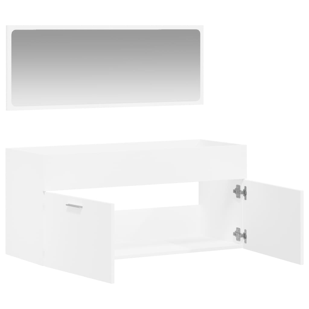 Bathroom Cabinet with Mirror White Wood Material