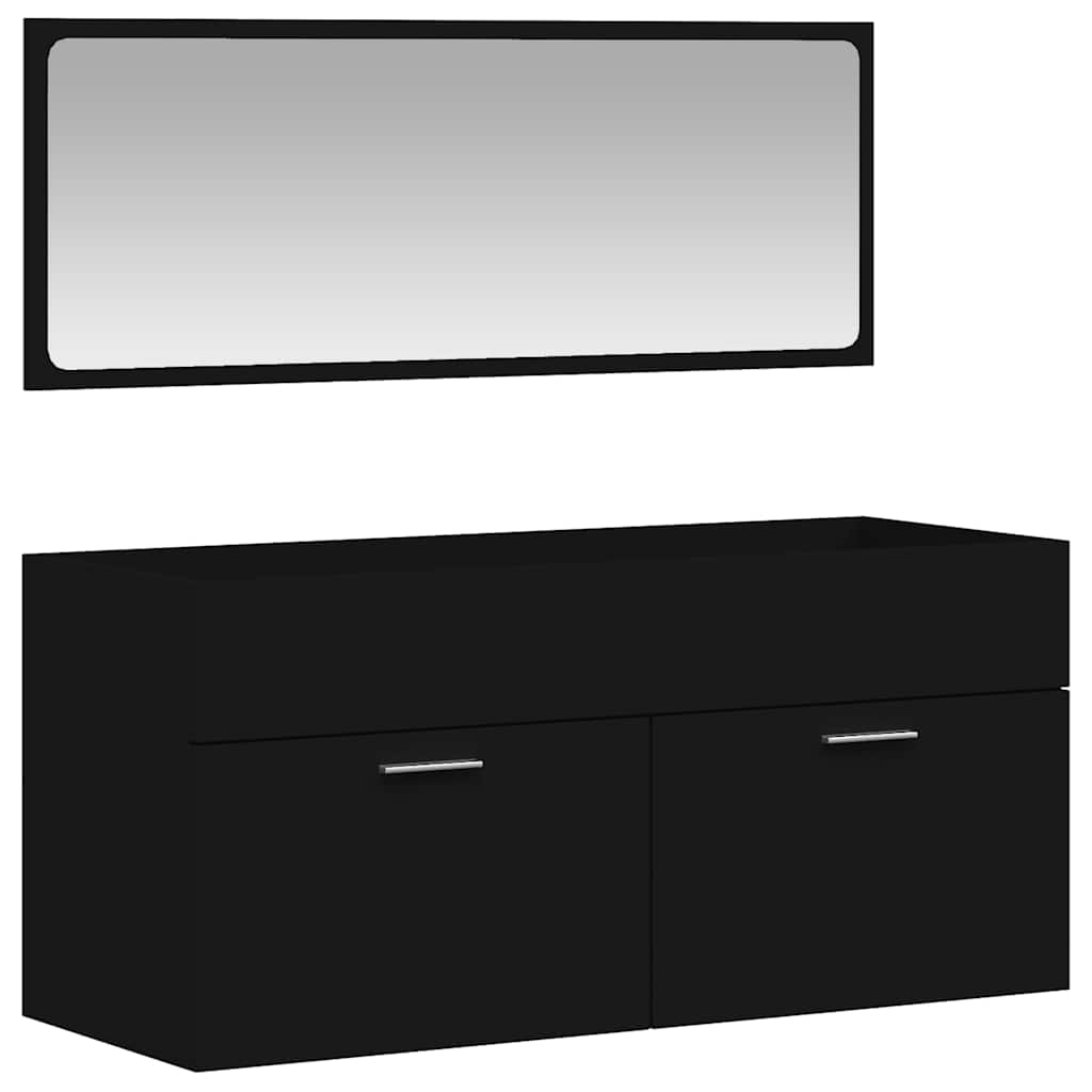 Bathroom Cabinet with Mirror Black Wood Material