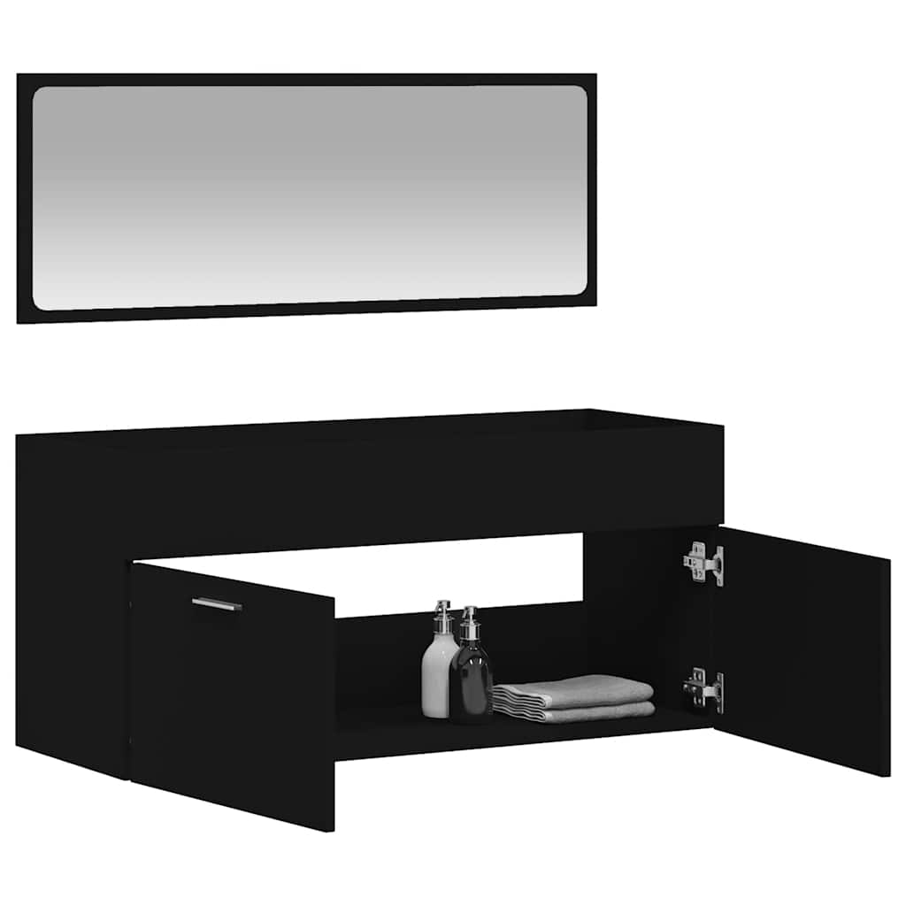 Bathroom Cabinet with Mirror Black Wood Material